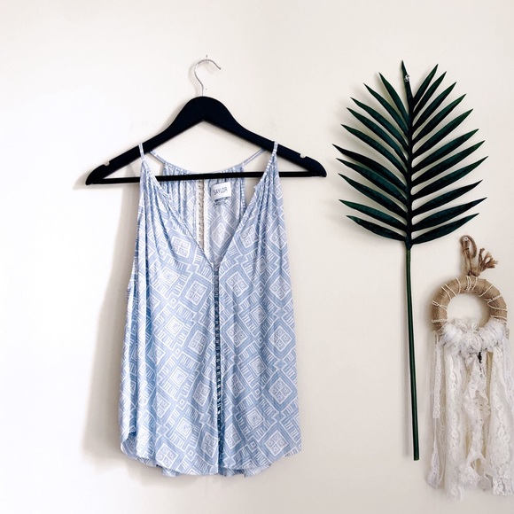 SAYLOR Tops - Saylor Patterned Light Blue Tank / Beaded Detail